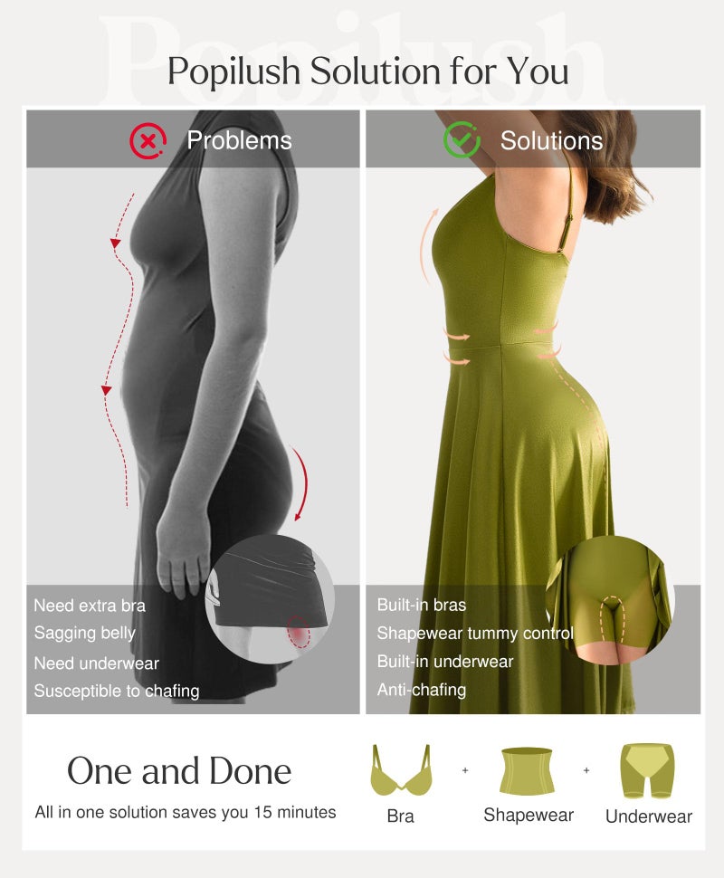 Popilush Summer Corset Spaghetti Strap Dresses for Women All in One Shapewear Tummy Control A-Line Midi Tea Party Dress for Semi Formal Green - Image 3