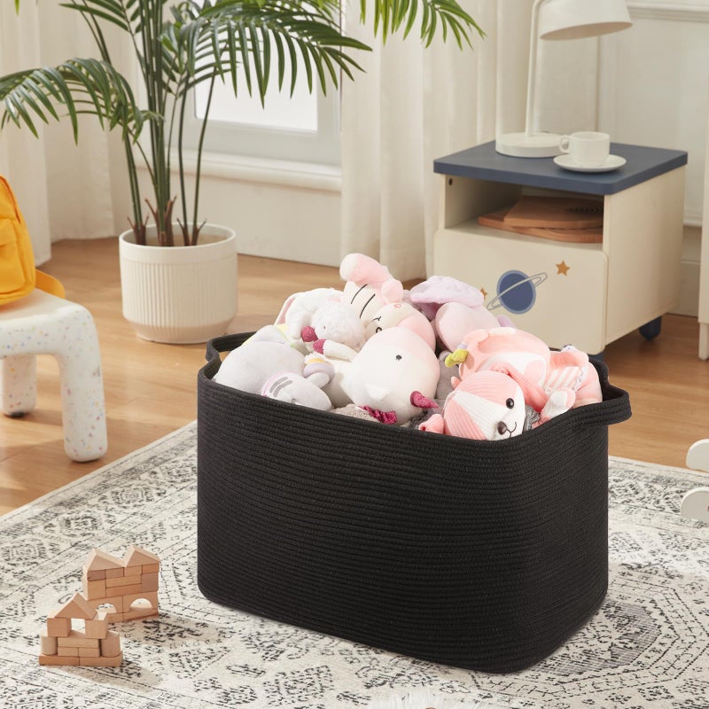 OIASKET 108L Extra Large Blanket Basket, 24.8" x 16.2" x 16.2" Rectangle Woven Storage Baskets for Living Room, Nursery, Bedroom, Toy Basket with Handle (Black) - Image 5