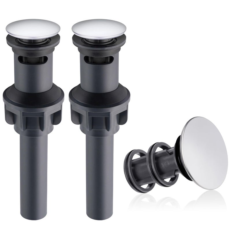 Hibbent 2 Pack Universal Bathroom Sink Drain Stopper Pop Up Drain Strainer with Overflow Push and Seal Sink Plug with Basket for Lavatory Vanity Vessel AntiClogging Strainer Chrome