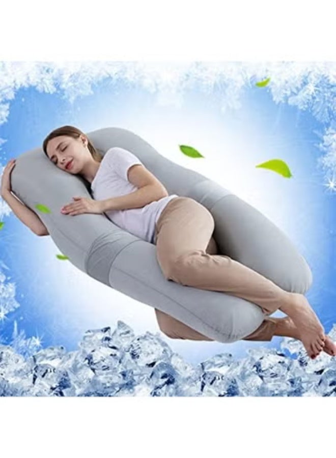 وسادة الحمل المريحة للجسم بالكامل على شكل حرف U داعم مثالي للأم أثناء الحمل والرضاعة ومخفف لآلام الظهر وتصحيح وضعية النوم - Image 1