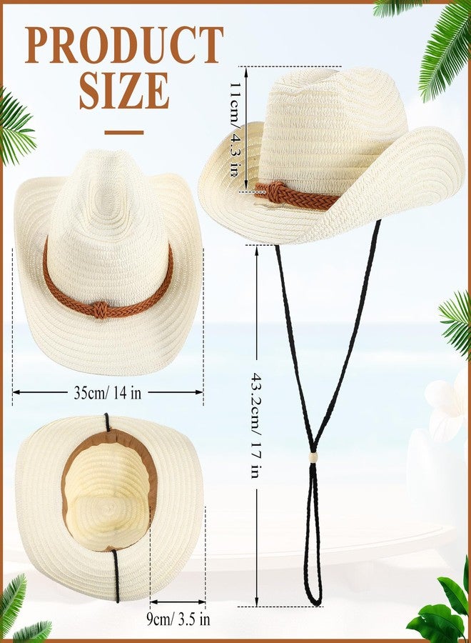 JaGely 12 Pcs Straw Cowboy Hats for Women Men, Wide Brim Summer Hat Bulk Sun Protection for Western Themed Party(White) - Image 2