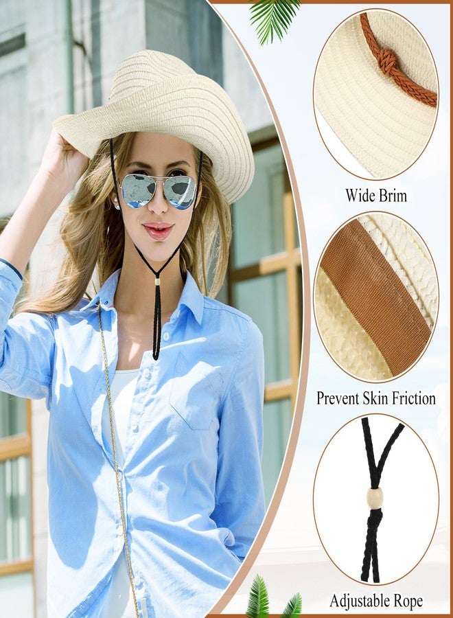 JaGely 12 Pcs Straw Cowboy Hats for Women Men, Wide Brim Summer Hat Bulk Sun Protection for Western Themed Party(White) - Image 3