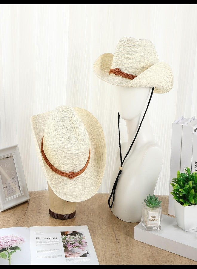 JaGely 12 Pcs Straw Cowboy Hats for Women Men, Wide Brim Summer Hat Bulk Sun Protection for Western Themed Party(White) - Image 4