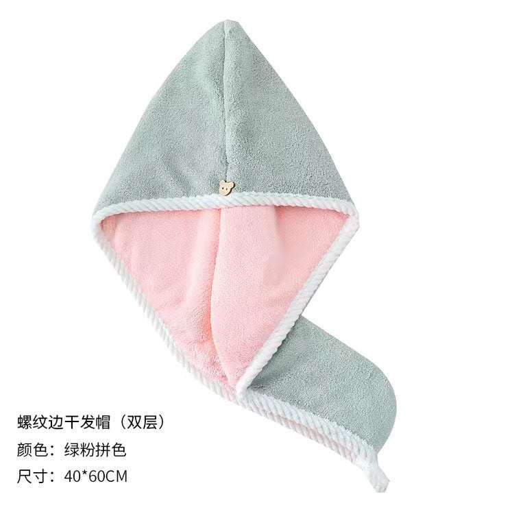 Generic Thick Coral Fleece Hair Drying Towel CapDouble fight-[Green Pink] Double fight-[Green Pink]