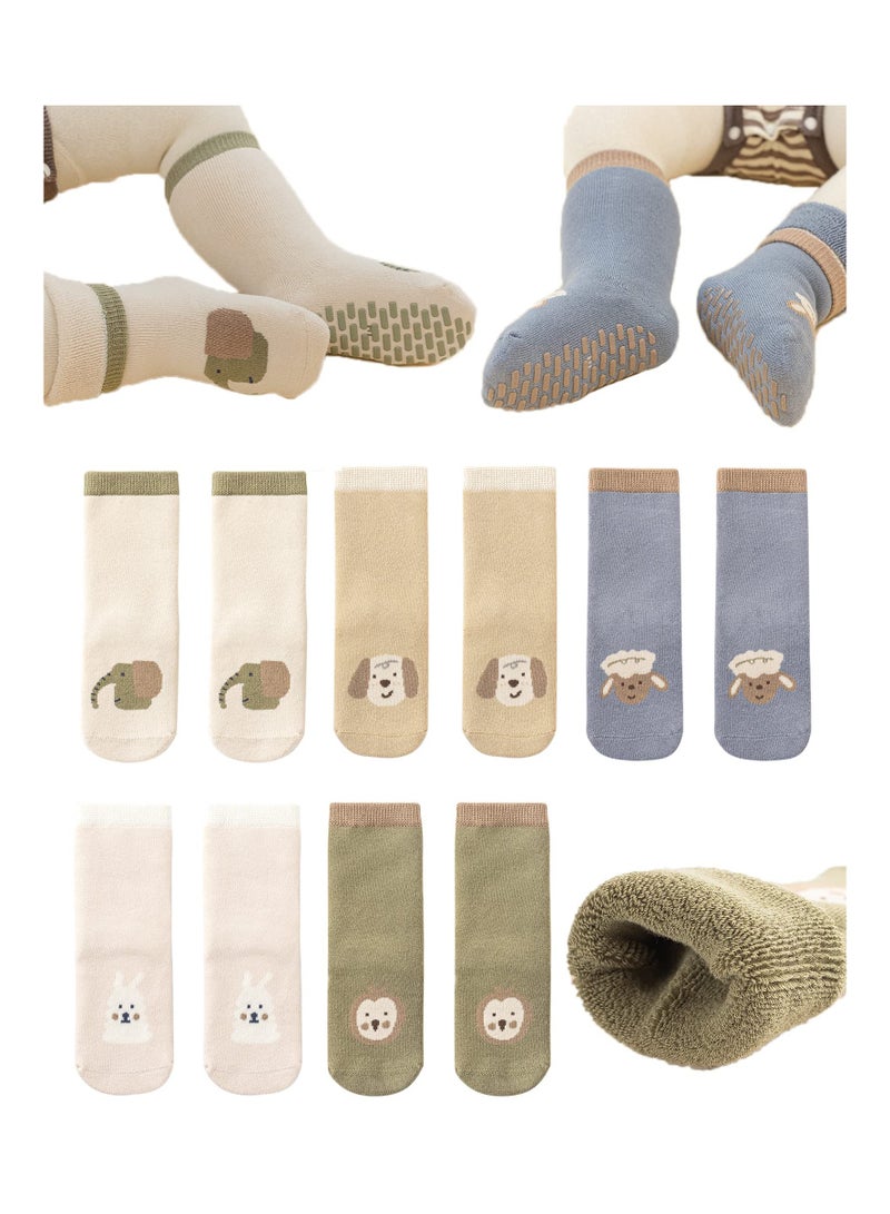Baby Anti Slip Socks 5 Pairs Thick Warm Cotton with Grips Kids Children Animal Non Skid Floor for Boys Girls 1 to 3 Years - Image 1