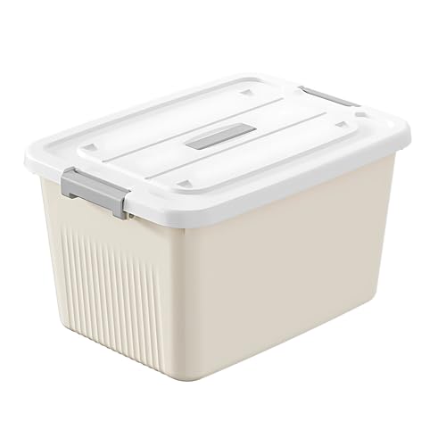 HoopVool Plastic Storage Bin with Locking Lid, Sturdy and Versatile Home Organizer, Available in Multiple Color And Size. (CREAM, PACK OF - 1, LARGE - 14 X 10.2 X 6.3 INCH) - Image 1