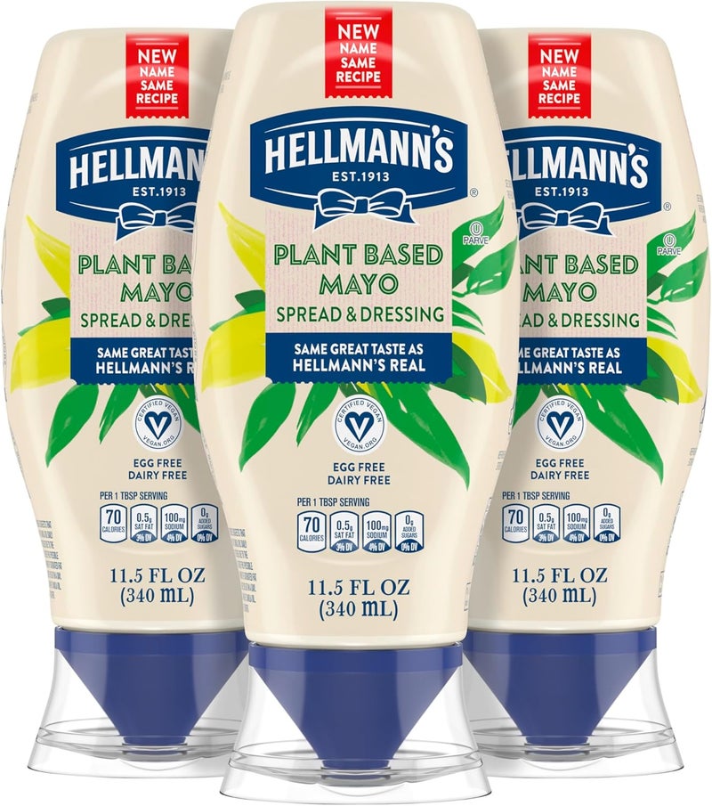 Hellmann's مايونيز هيلمان النباتي السائل، 11.5 أونصة، عبوة من 3 - خالي من البيض والألبان - Image 1