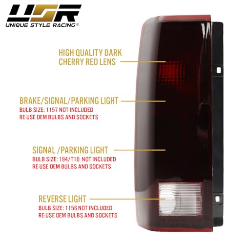 USR UNIQUE STYLE RACING 85-05 Astro Van Tail Light – Replacement Tail Lamps Set (Left + Right) Compatible with 1985-2005 Chevy Astro Van Chevrolet / GMC Safari Van All Models (Dark Cherry RED Lens, Plug & Play Ready) - Image 5
