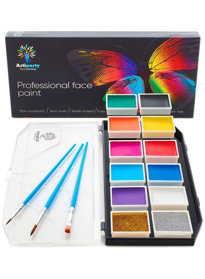 Artiparty طقم طلاء الوجه مختبر جلدياً غير سام ومضاد للحساسية طقم طلاء وجه احترافي للأطفال والبالغين طقم مكياج كوسبلاي سهل التطبيق والإزالة مقاوم للتسرب جليتر جاف - Image 1