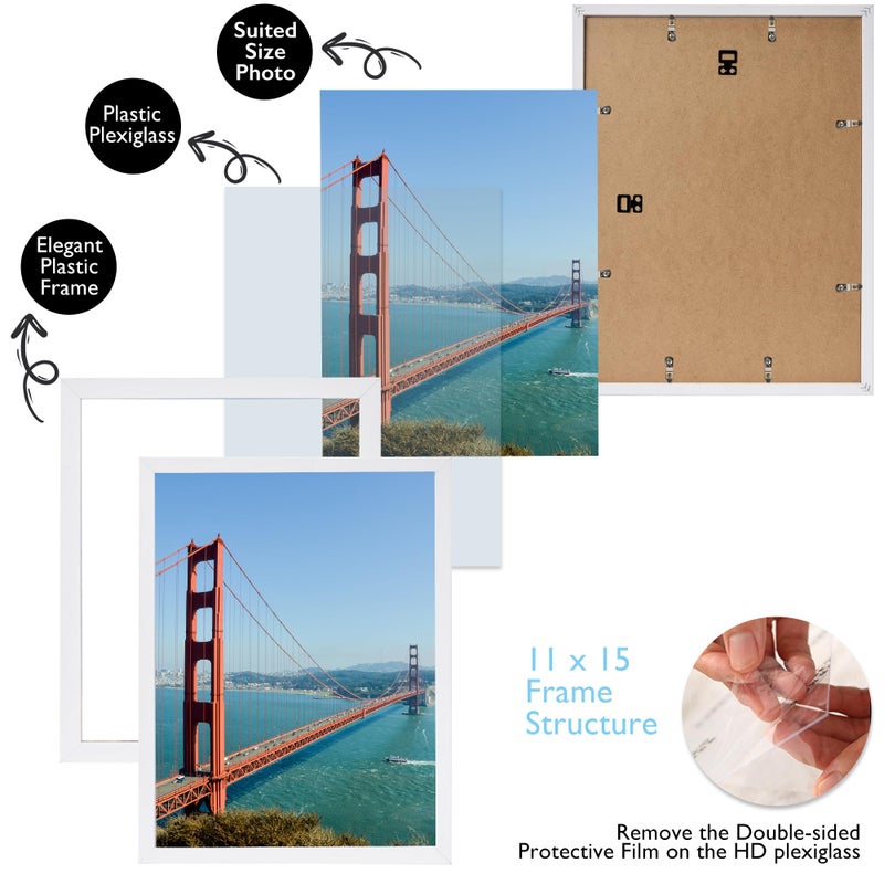 HEYTUYA 11x15 inch Picture Frame White for Wall Hanging  Wall Gallery Poster Frame Photo Frame with Shatter Resistant Plexiglas  White - Image 3