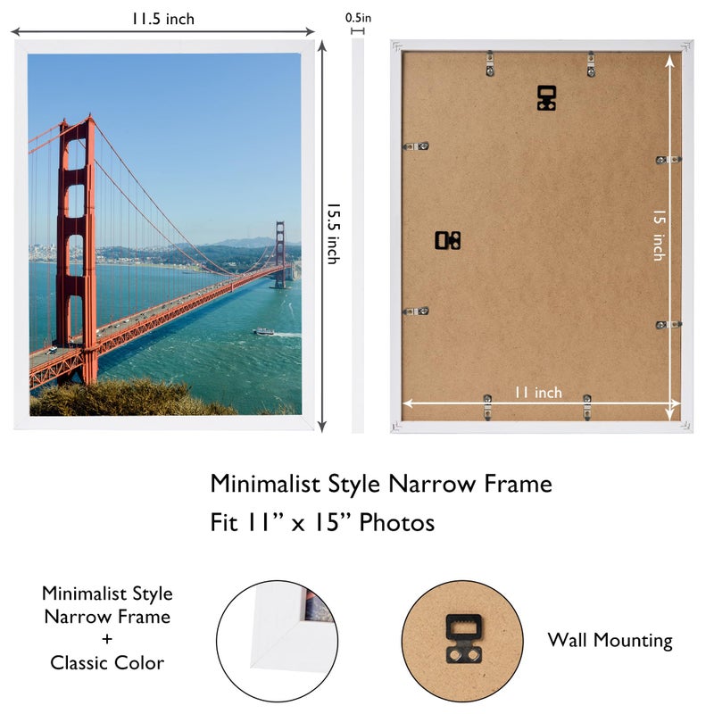 HEYTUYA 11x15 inch Picture Frame White for Wall Hanging  Wall Gallery Poster Frame Photo Frame with Shatter Resistant Plexiglas  White - Image 2