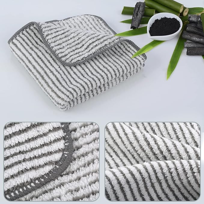 SINLAND Microfiber Face Towels Ultra Soft Bamboo Charcoal Facial Washcloths Face Cloth for Bath 30cmx30cm 6 Pack Grey