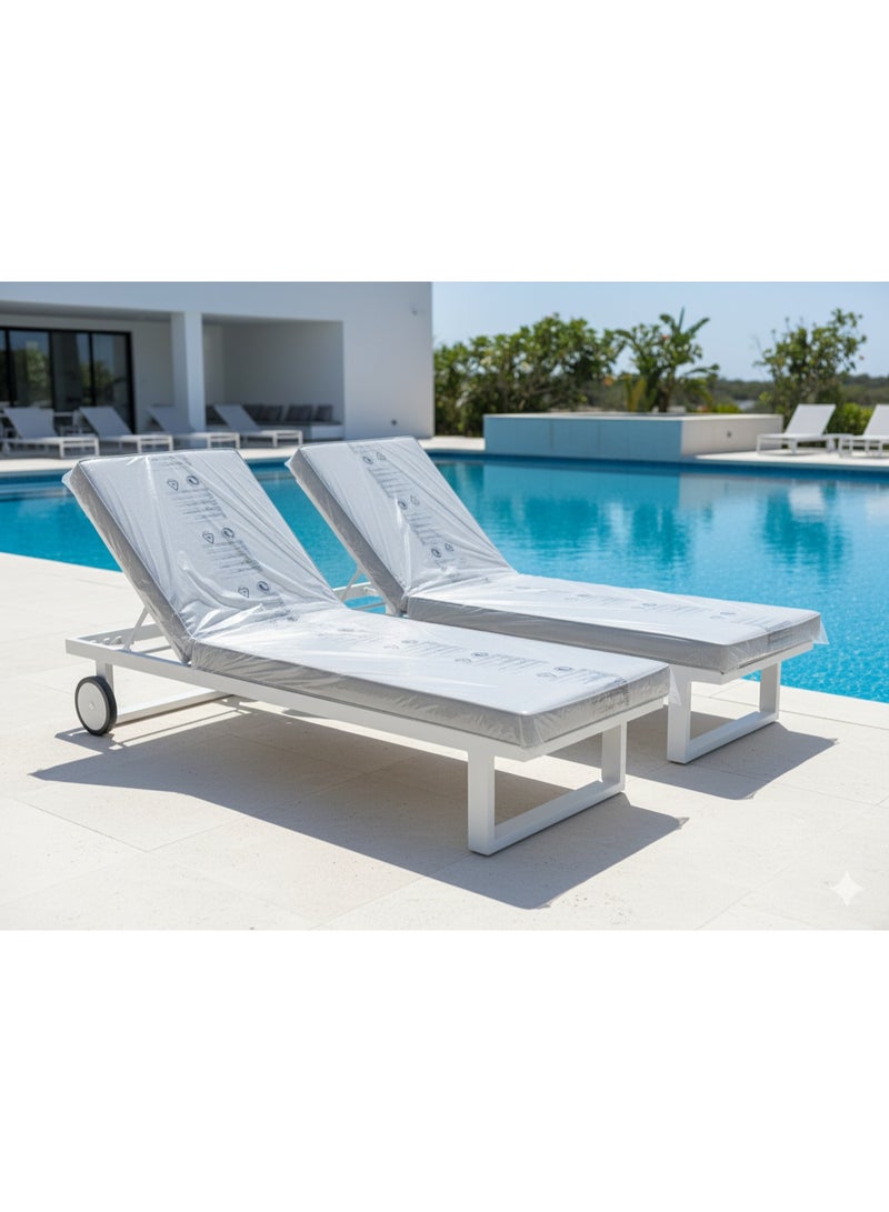 كرسي استرخاء حديث من الألومنيوم الأبيض مع عجلات | مسند ظهر قابل للتعديل ووسادة رمادية سريعة الجفاف - Image 4