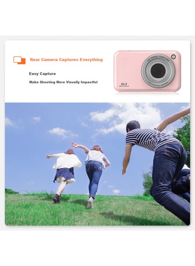 Caizu Dual Camera 6400w High Definition Pixel Digital Camera Selfie Vlog Mini Card Camera Student Campus Gift Entry-level Mobile Phone Replaceable Ccd Camera Pink 64g - Image 2