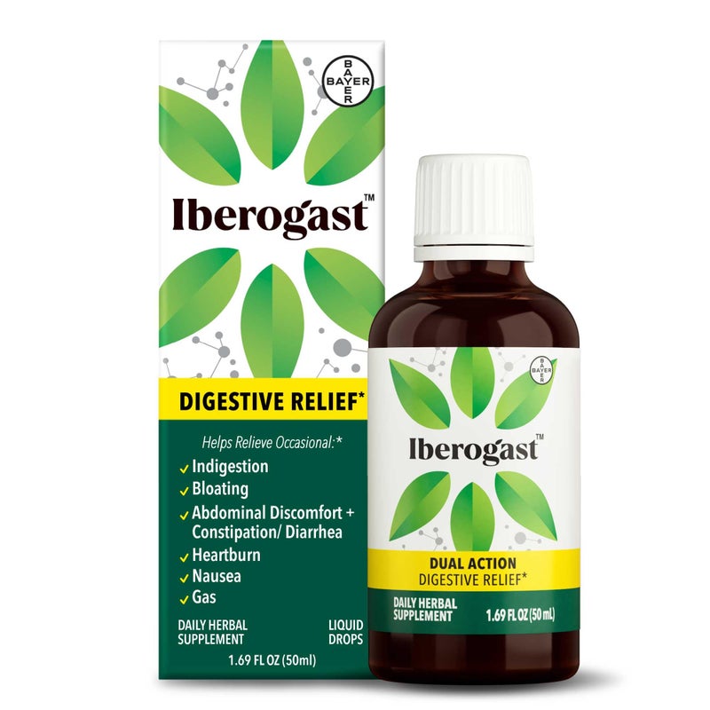 Iberogast Liquid Drops, Herbal Relief of Stomach Upsets: Occasional Indigestion, Bloating, Gas, Nausea, Upset Stomach; Gluten Free; 6-Herb Blend with Iberis Amara, Peppermint, Licorice; 50mL - Image 1