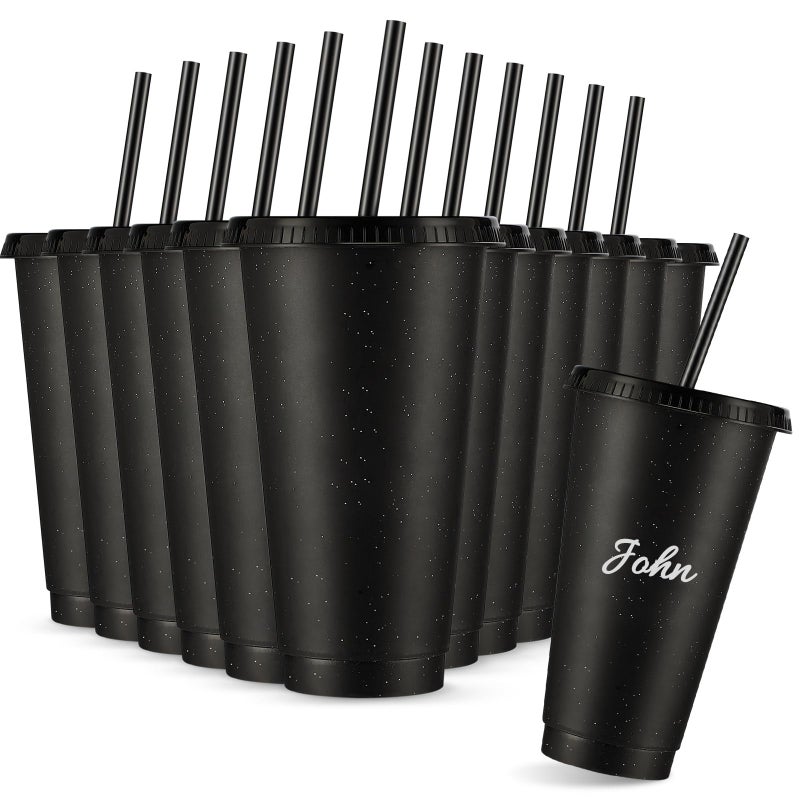 Amyhill Amyhill 12 Pcs Reusable Glitter Cups with Lids and Straws 24 oz Plastic Tumbler Iced Coffee Cup Travel Mug Party Cups for Smoothie Juice Birthday Sleepover Party Supplies for GirlsBlack