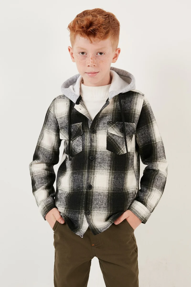 Lela Hooded Double Pocket Plaid Winter Lumberjack Shirt Boy's Shirt CF24W81780