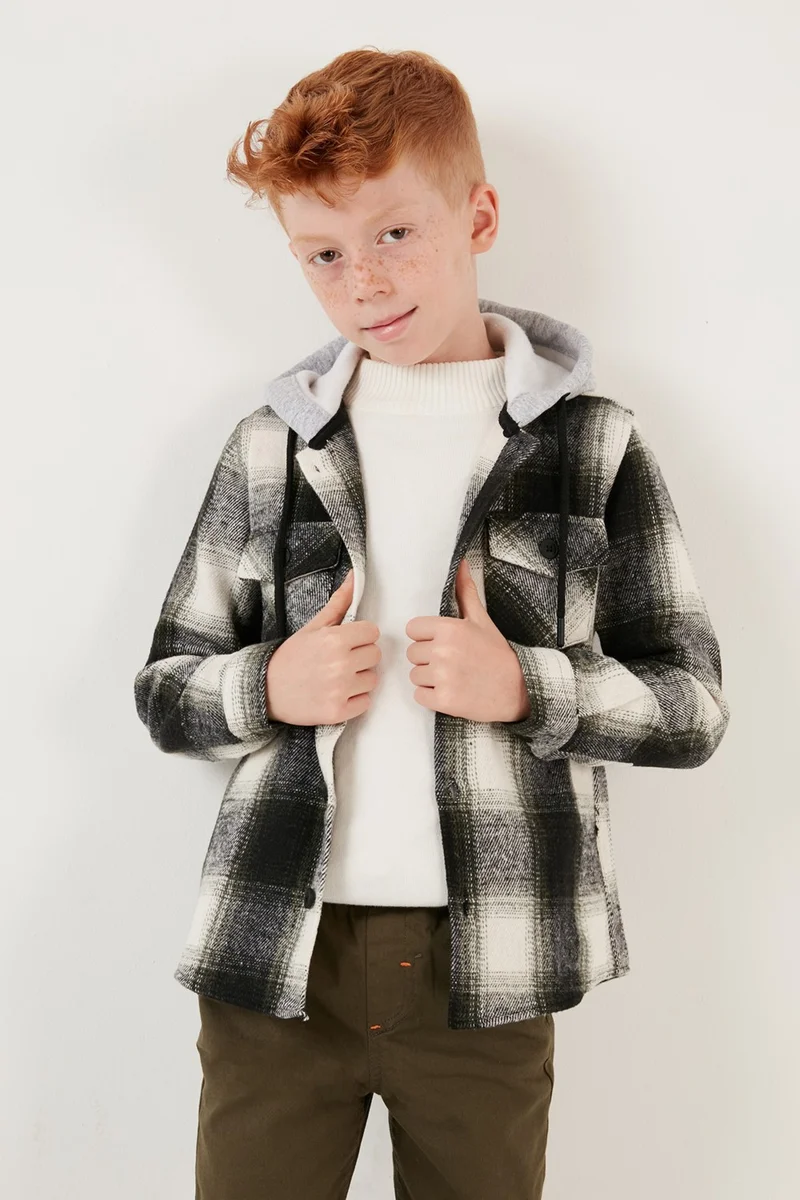 Lela Hooded Double Pocket Plaid Winter Lumberjack Shirt Boy's Shirt CF24W81780