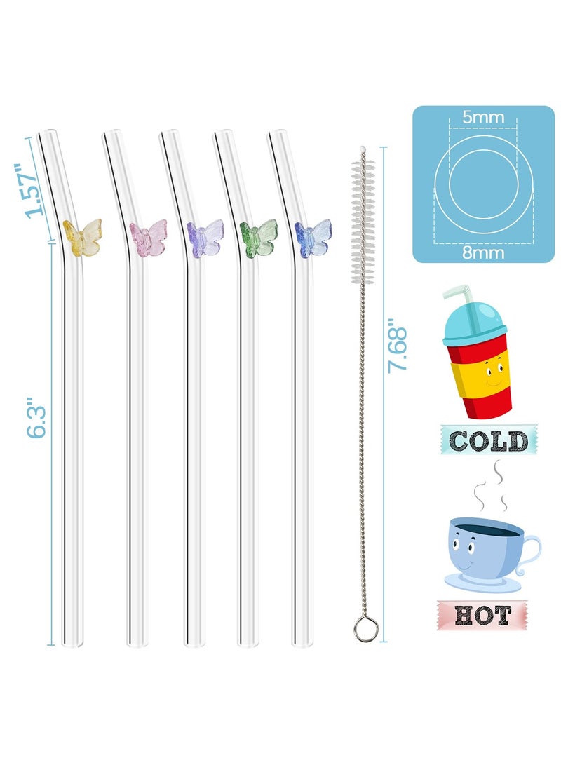 Zikra Reusable Straws Clear Glass Straws Colorful Butterfly Design Size 7.8" x 8mm with 1 Cleaning Brush for Smoothies, Milkshakes, Juices, Teas (5 Pcs Colorful Butterfly) - Image 4