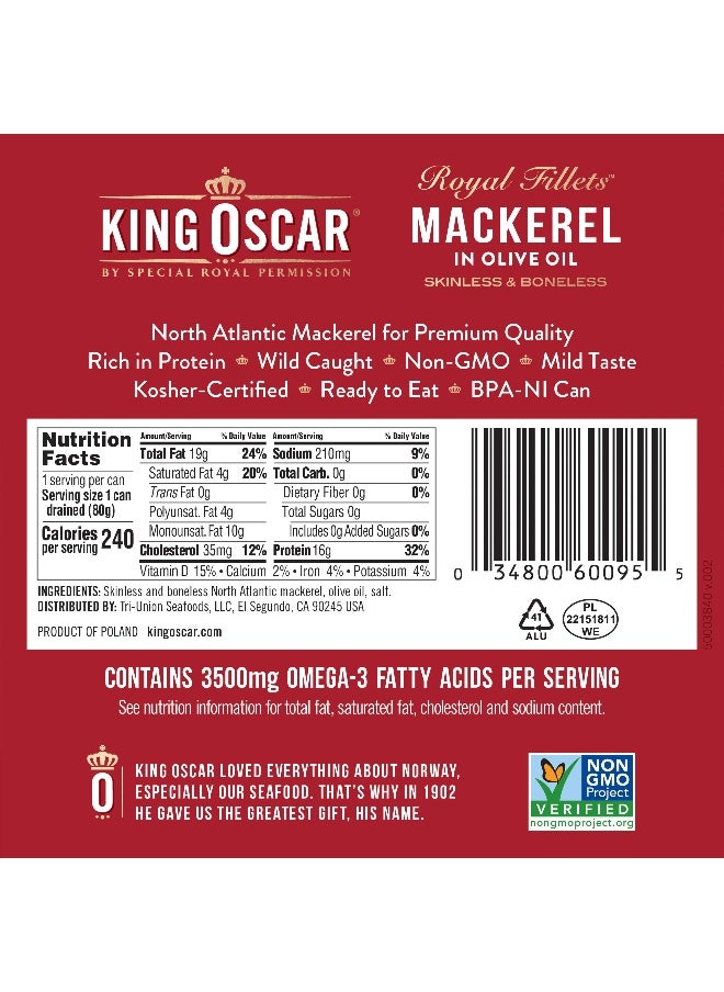 KING OSCAR King Oscar, Royal Fillets, Mackerel in Olive Oil, 4.05 oz (115 g)  - Image 2