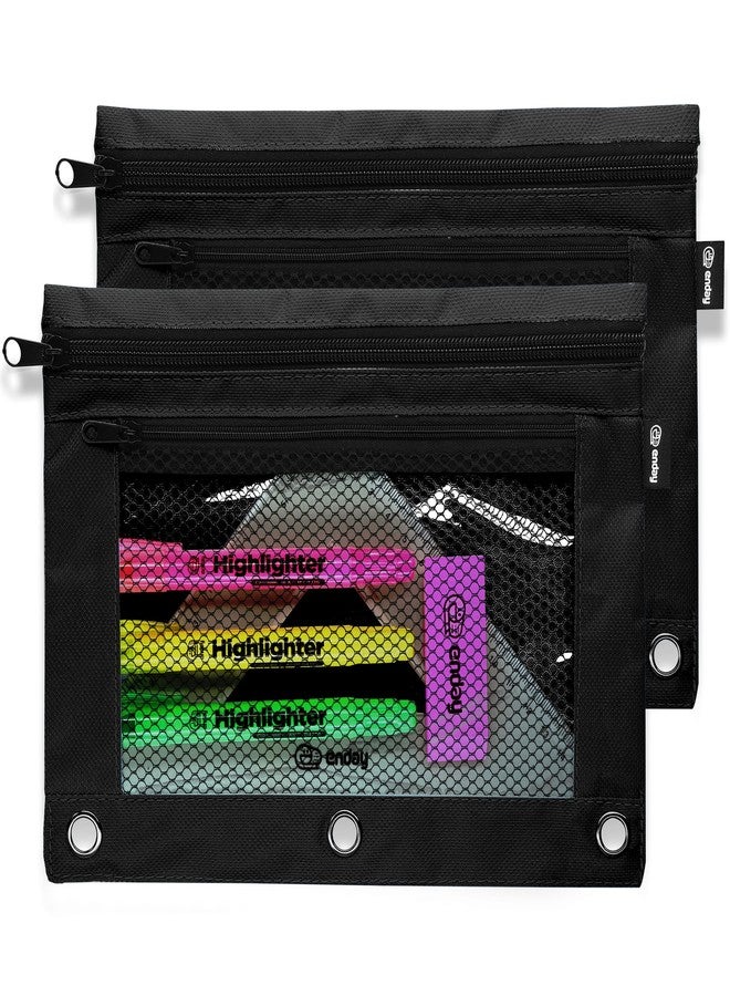 Enday Black Pencil Pouch for 3 Ring Binder (2 Pack) Binder Pencil Pouch, 3 Ring Pencil Pouch for Binder, Pencil Bags, Zippered Pencil Pouch, Pencil Case for Binder - Image 1