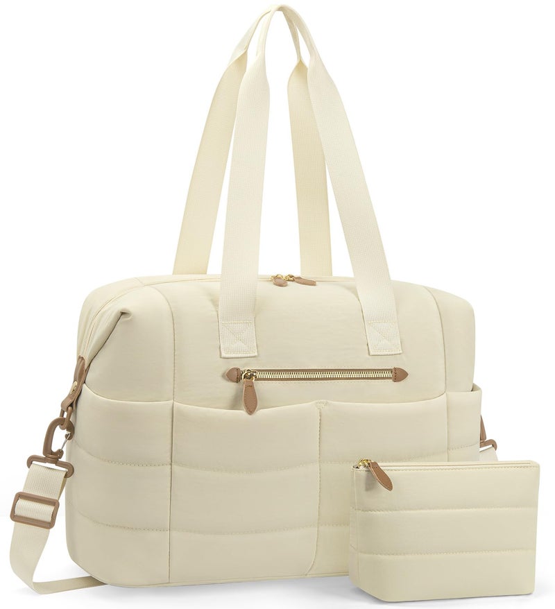 Tuwubi Travel Duffel Bag Puffer Gym Bag for Women Lightweight Weekender Overnight Bags Carry On Tote For Spirit Airlines Personal Item Bags with Toiletry Pouch Beige M - Image 2