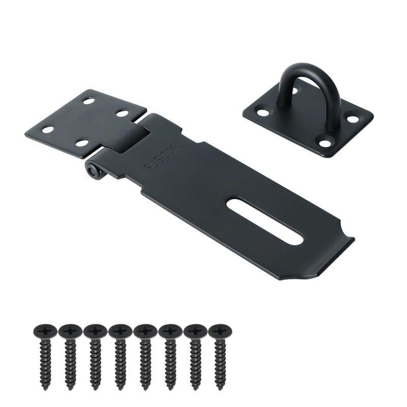 Alise Door Lock Hasp Latch4 Inch SUS 304 Stainless Steel Safety Packlock Clasp Hasp Lock Latch with Fixing Screw for External Doors Window Cabinet Pet Cage BlackMS99B