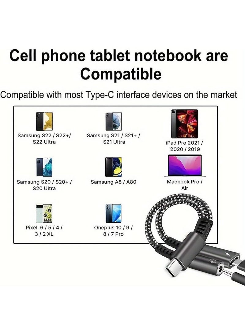 يوجي محول سماعة رأس وشاحن USB من النوع C إلى 3.5 ملم، ومقبس سماعة رأس 2 في 1 USB من النوع C إلى 3.5 ملم وكابل محول شحن من النوع C متوافق مع iPhone 15/14، وGalaxy S24 S23 S22  - Image 5