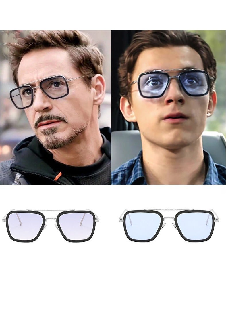 Tony Stark Sunglasses Vintage Square Metal Frame Eyeglasses for Men Women - Retro Iron Man and Spider-Man Sun Glasses Nerd Glasses Square Eyewear - Image 3