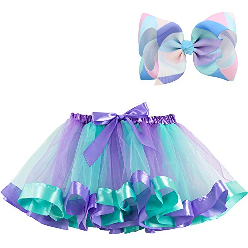 BGFKS Layered Ballet Tulle Rainbow Tutu Skirt for Little Girls Dress Up with Colorful Hair Bows (Mermaid, 2-4T) - Image 5