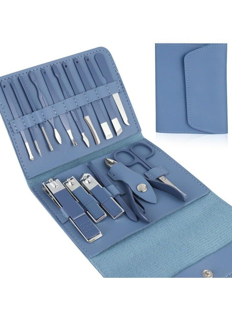 مجموعة أدوات عناية بالأظافر احترافية ستانلس ستيل مكونة من 16 قطعة ، مجموعة تقليم أظافر - Image 1