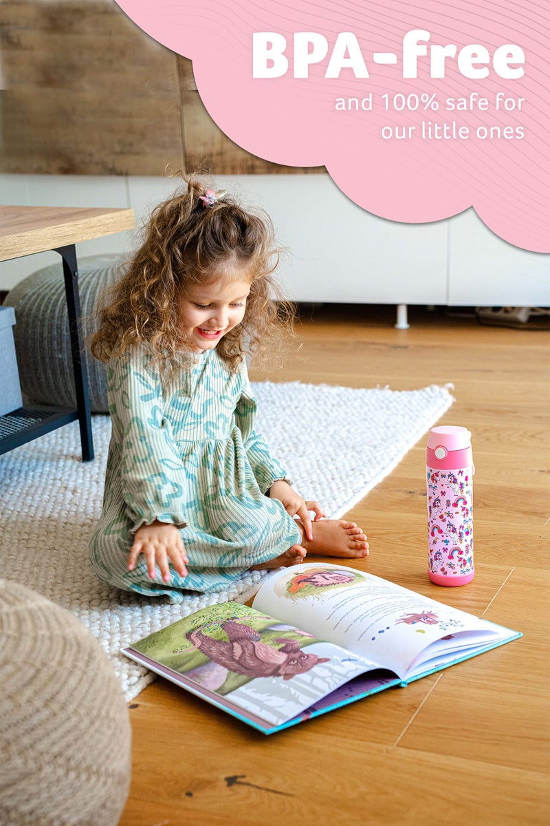Jarlson® Mali Children's Water Bottle, Thermal Stainless Steel Water Bottle, BPA-Free, Leak-Proof, Children's Bottle with Chug Lid, Bottle for School, Nursery (Unicorn, 500 ml) - Image 3