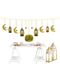 Boxwoods 2 Pcs Of Ramadan Mubarak Moon And Lantern Design Emirati Traditional Style Large Size Golden Banner For Iftar Party Decoration  - Image 2