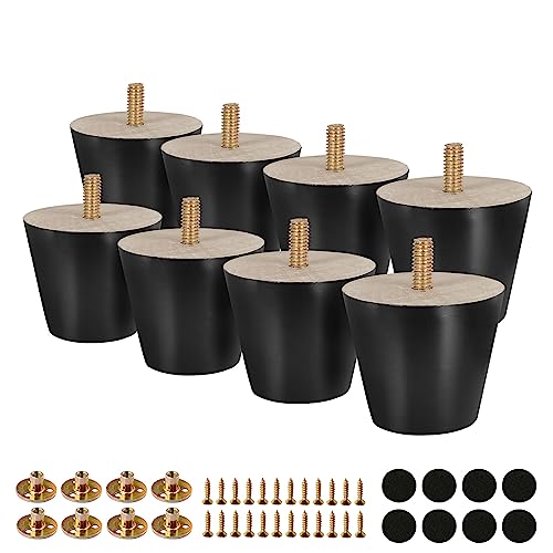 FoDau770 Black Rubber Wood Furniture Legs 2 Inches, Straight Tapered Wood Feet Mid Century Sofa Legs Set of 8, 5/16" UNC Furniture Feet for Cabinet Couch Dresser Chair Ottoman Table - Image 1