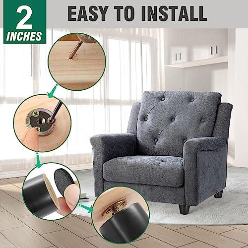 FoDau770 Black Rubber Wood Furniture Legs 2 Inches, Straight Tapered Wood Feet Mid Century Sofa Legs Set of 8, 5/16" UNC Furniture Feet for Cabinet Couch Dresser Chair Ottoman Table - Image 5