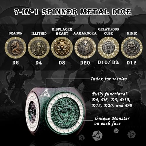 Haxtec Chameleon PurpletoGreen Spinner Dice 7in1 Color Shift DD Spinner Metal DND Dice Set DD Monster Cube Dice Goblins Valentines Day Gamer Gifts DND - Image 5