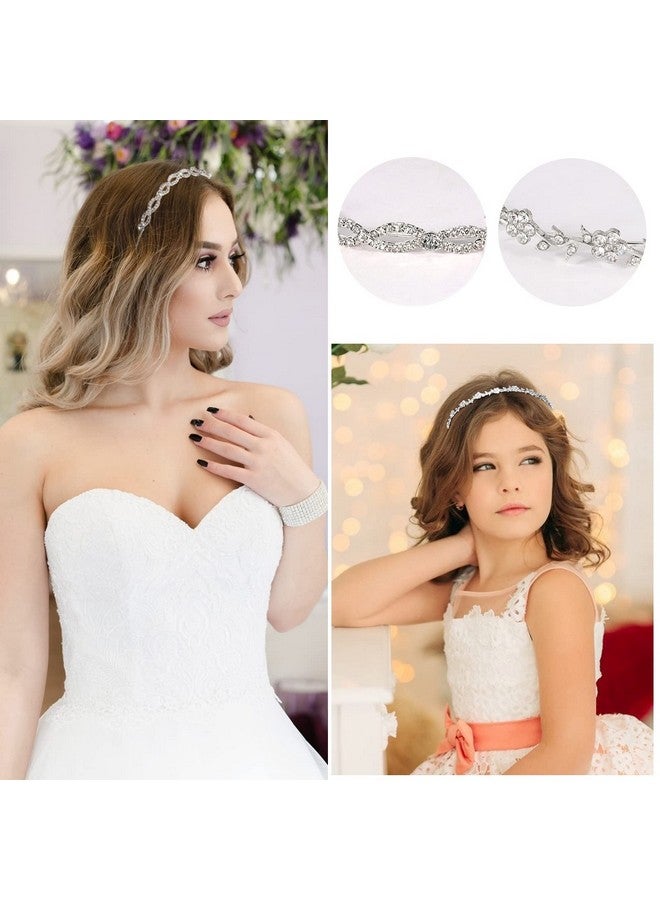إسكدنيا مجموعة من 4 عصابات رأس فضية مرصعة بأحجار الراين للفتيات الصغيرات وعصابات رأس لحفلات الزفاف وحفلات الزفاف وعصابات رأس من الكريستال وأوراق الزهور وعصابات رأس معدنية للفتيات الصغيرات وإكسسوارات شعر للن - Image 3