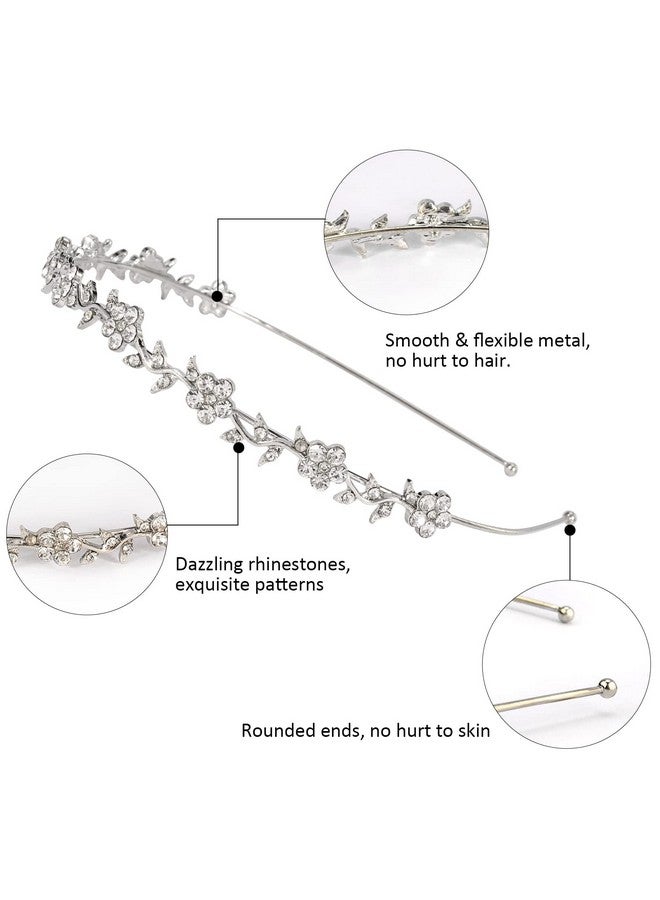 إسكدنيا مجموعة من 4 عصابات رأس فضية مرصعة بأحجار الراين للفتيات الصغيرات وعصابات رأس لحفلات الزفاف وحفلات الزفاف وعصابات رأس من الكريستال وأوراق الزهور وعصابات رأس معدنية للفتيات الصغيرات وإكسسوارات شعر للن - Image 1