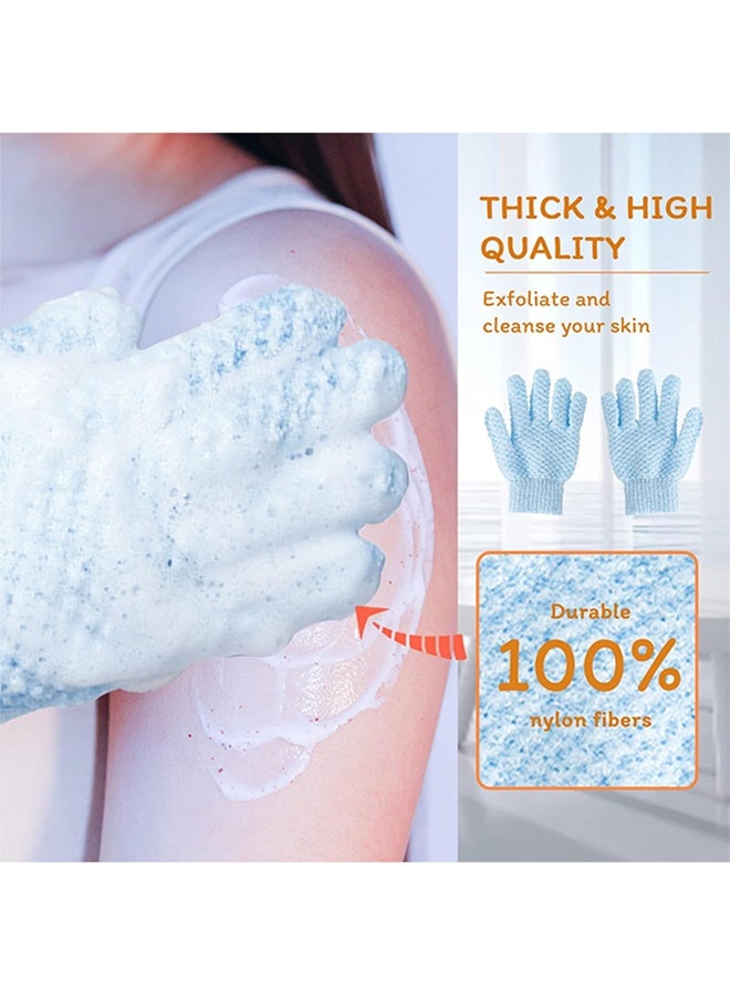 2 Pairs Bath Gloves for Shower Natural Loofah Exfoliating Wash Gloves for Body and Face, Dead Skin Remover, Double Sided Microfiber Shower Body Gloves for Adults and Kids(Blue and Pink)  - Image 3