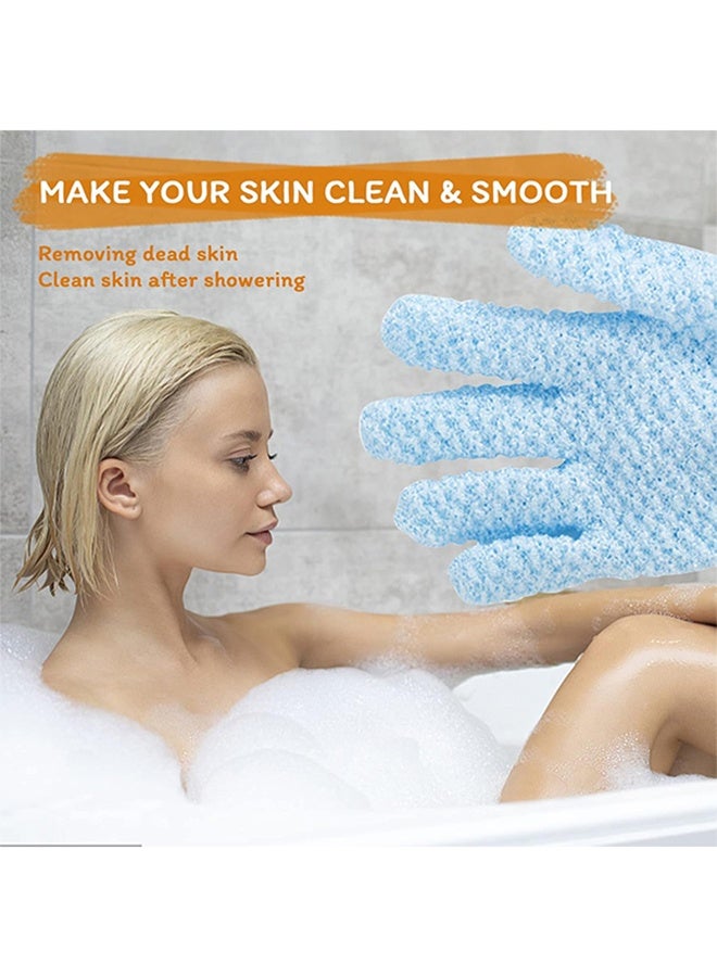 2 Pairs Bath Gloves for Shower Natural Loofah Exfoliating Wash Gloves for Body and Face, Dead Skin Remover, Double Sided Microfiber Shower Body Gloves for Adults and Kids(Blue and Pink)  - Image 4