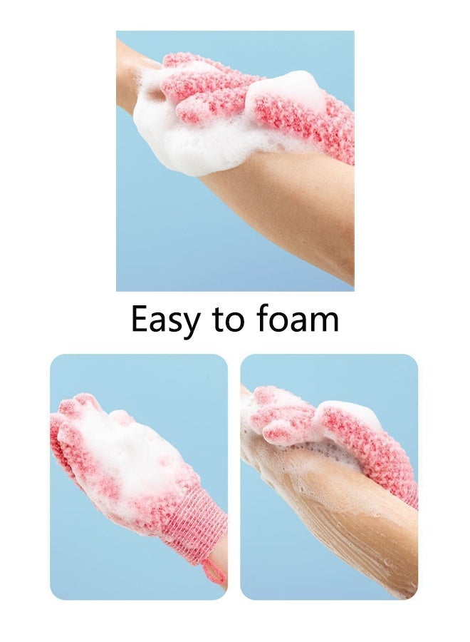 2 Pairs Bath Gloves for Shower Natural Loofah Exfoliating Wash Gloves for Body and Face, Dead Skin Remover, Double Sided Microfiber Shower Body Gloves for Adults and Kids(Blue and Pink)  - Image 2