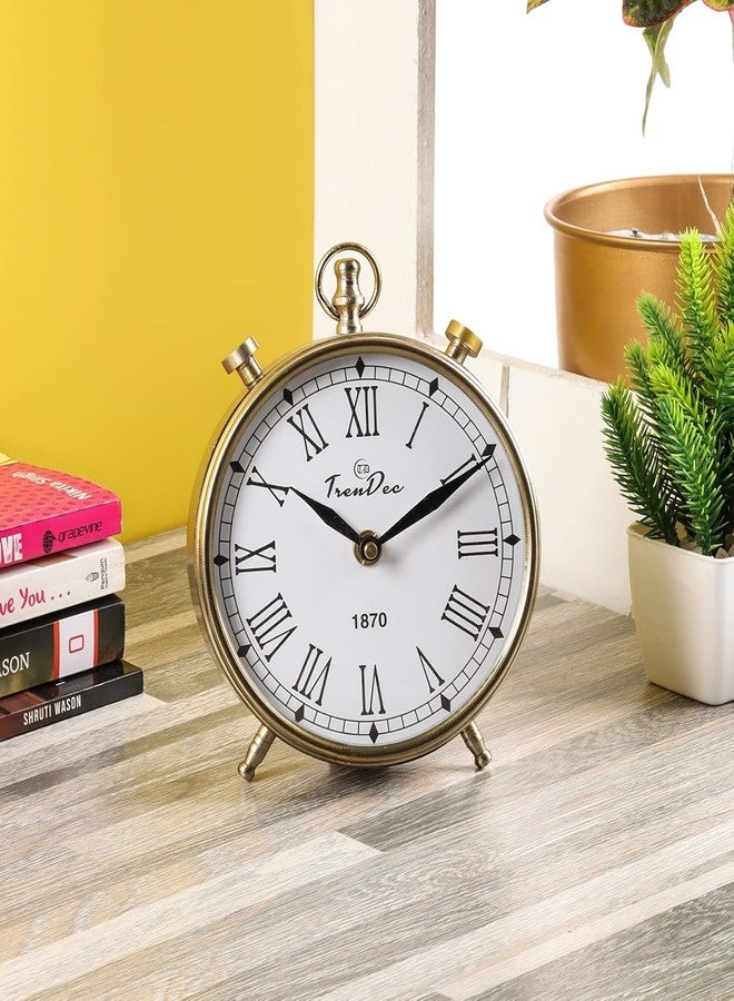 TrenDec Gold-Finished Analog Table Clock | Elegant Home & Office Decor Accent - Image 1
