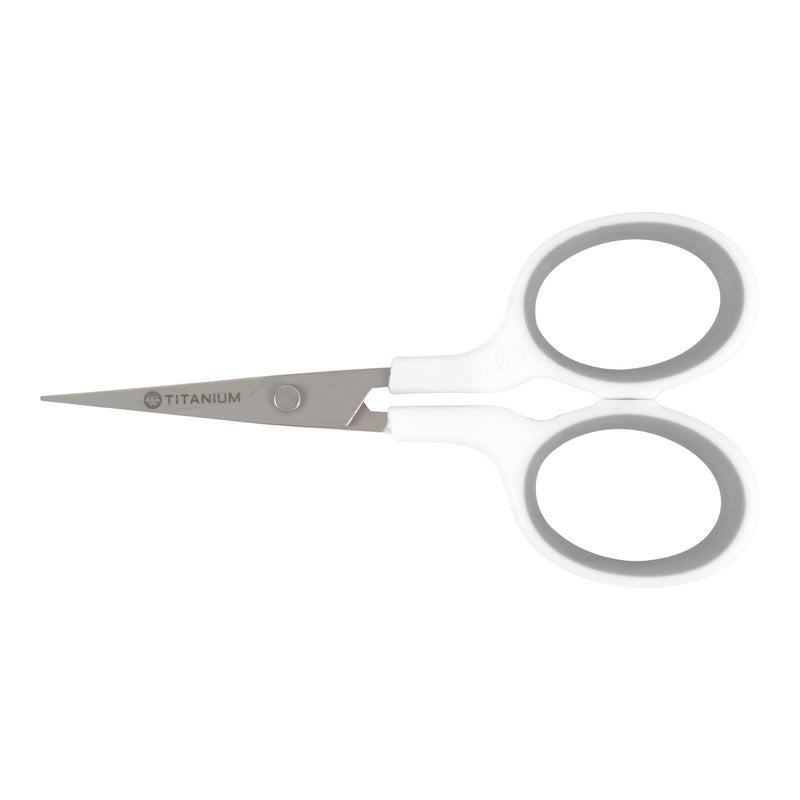 Westcott 4" Embroidery Scissors with Curved Titanium-Bonded Blades for Flush Trimming, Crafting, Sewing & More (White/Gray) - Image 1