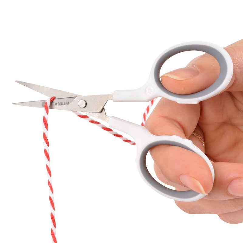 Westcott 4" Embroidery Scissors with Curved Titanium-Bonded Blades for Flush Trimming, Crafting, Sewing & More (White/Gray) - Image 5