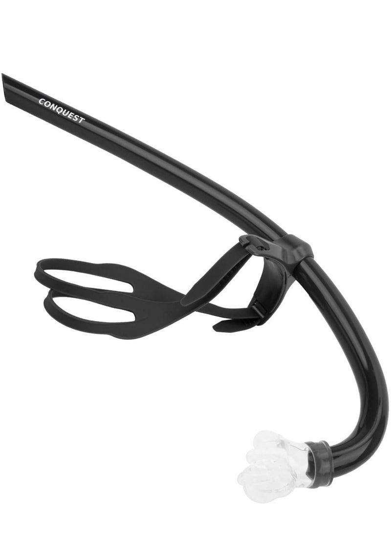 CONQUEST - Front Swimming Snorkel Breathing Tube Silicone Mouth Piece, Black - Image 1