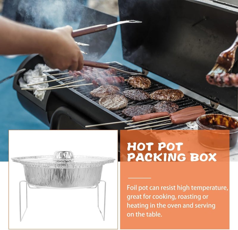 10pcs Heatable round Tinfoil Cooking Pots with Lids and Medium Iron Supports, Multi-function Foil Baking and Barbecue Pans for Outdoor Cooking and Food Packaging - Image 3