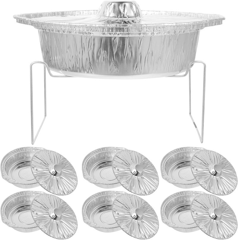 10pcs Heatable round Tinfoil Cooking Pots with Lids and Medium Iron Supports, Multi-function Foil Baking and Barbecue Pans for Outdoor Cooking and Food Packaging - Image 1
