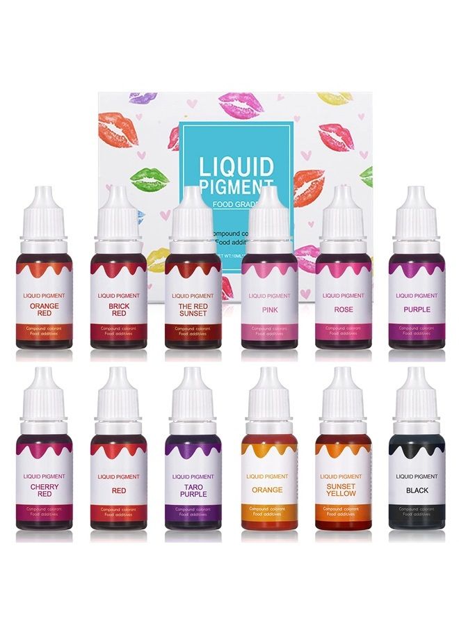 QIUFSSE 12 Colors DIY Lip Gloss Pigment Set，Liquid Pigment for Lip Gloss Natural Multifunctional High Color Rendering Red Warm Color Pigment for Lip Gloss Making-Set A - Image 1