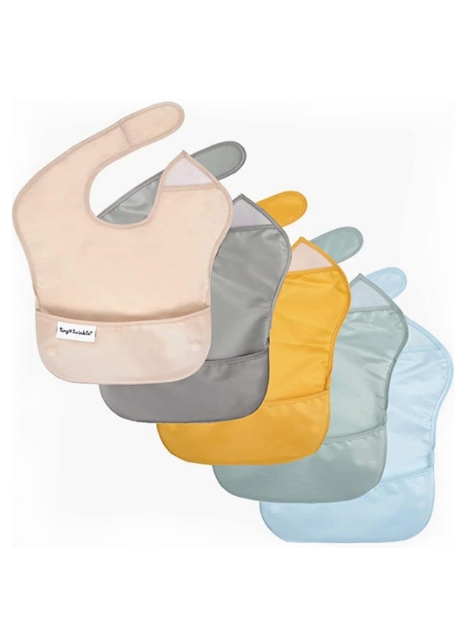 Tiny Twinkle Mess Proof Baby Bibs for Eating - Waterproof, Wipeable Bibs - Toddler Bibs - Travel Friendly - PFAS, PVC, BPA, Phthalate Free - Baby Food Bibs(5 Pack,Unisex Solids) - Image 1