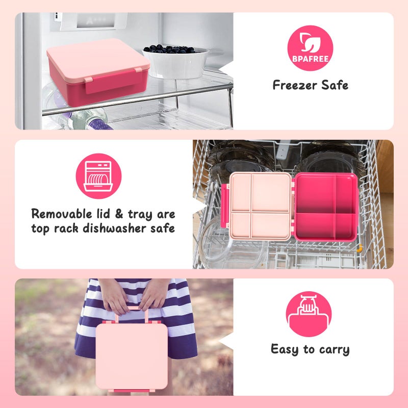 LOHASOK Bento Lunch Box Kids with 8oz Soup Thermo, Leak-Proof Lunch Containers with 4 Compartment, Thermo Hot Food Jar and Insulated Lunch Box for School Pink - Image 5
